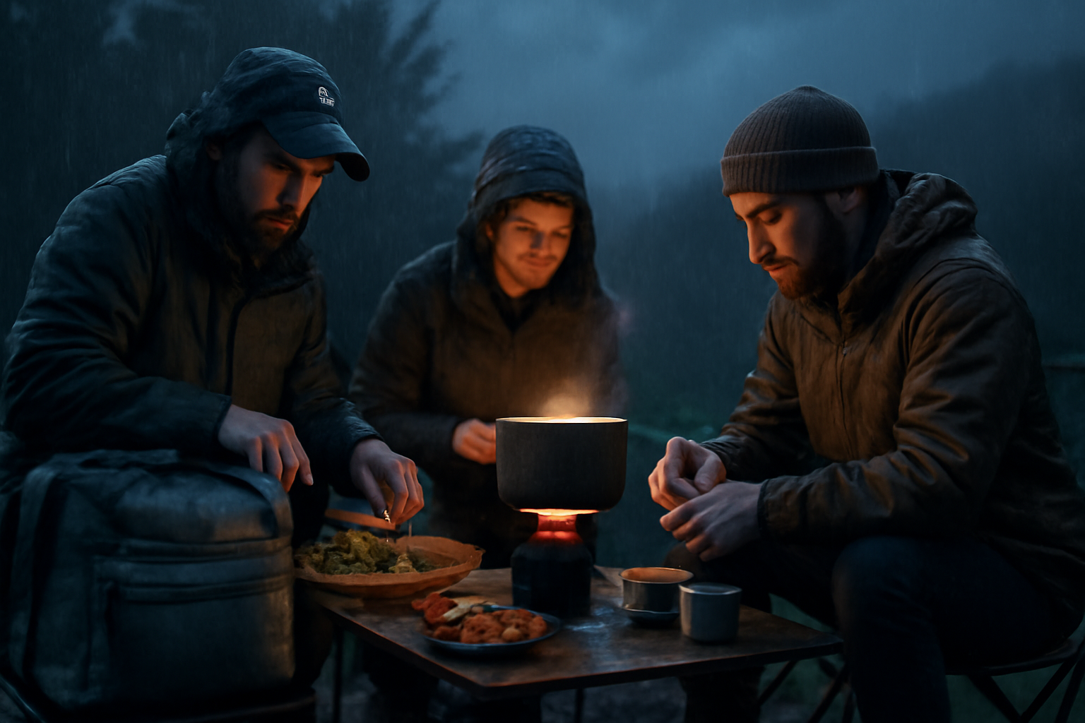 ソフトクーラー 雨や渋滞で不安なときは、早めの代替案を用意して柔軟に対応しましょう。備えで安心のキャンプ運用を示す場面を描写。