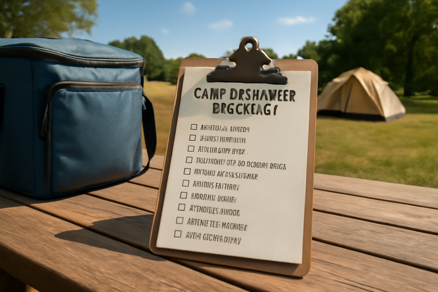 ソフトクーラー キャンプ運用の次の一歩を背中を押すチェックリスト風景、夏の午後の野外で撮影