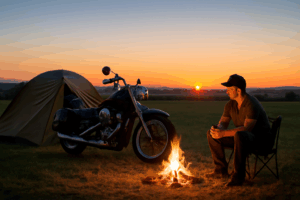 ソロキャンプ 焚火とハーレー旅