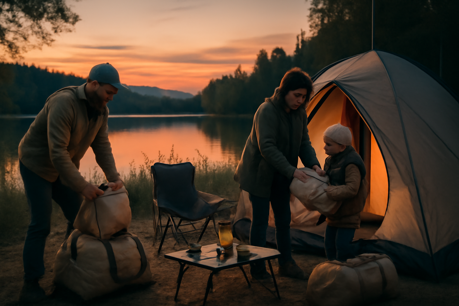 ヘリテージチェア:編集ノート終わりを示す夕暮れの片付け風景、家族が包む穏やかな雰囲気の写真