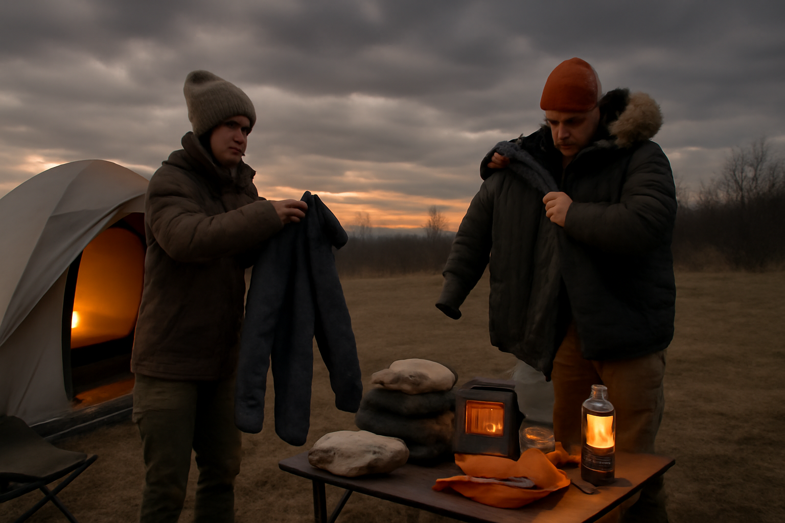 北海道5選 冬の装備は余裕を持って:寒さ対策として重ね着や暖房器具を整え、換気や安全機器も準備するイメージです。