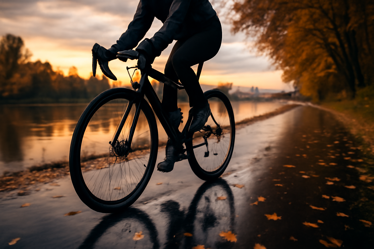 ヴィットリア30日保証:近場で試走し返品手順をメモする夕暮れの川沿いでの試走イメージを示す写真