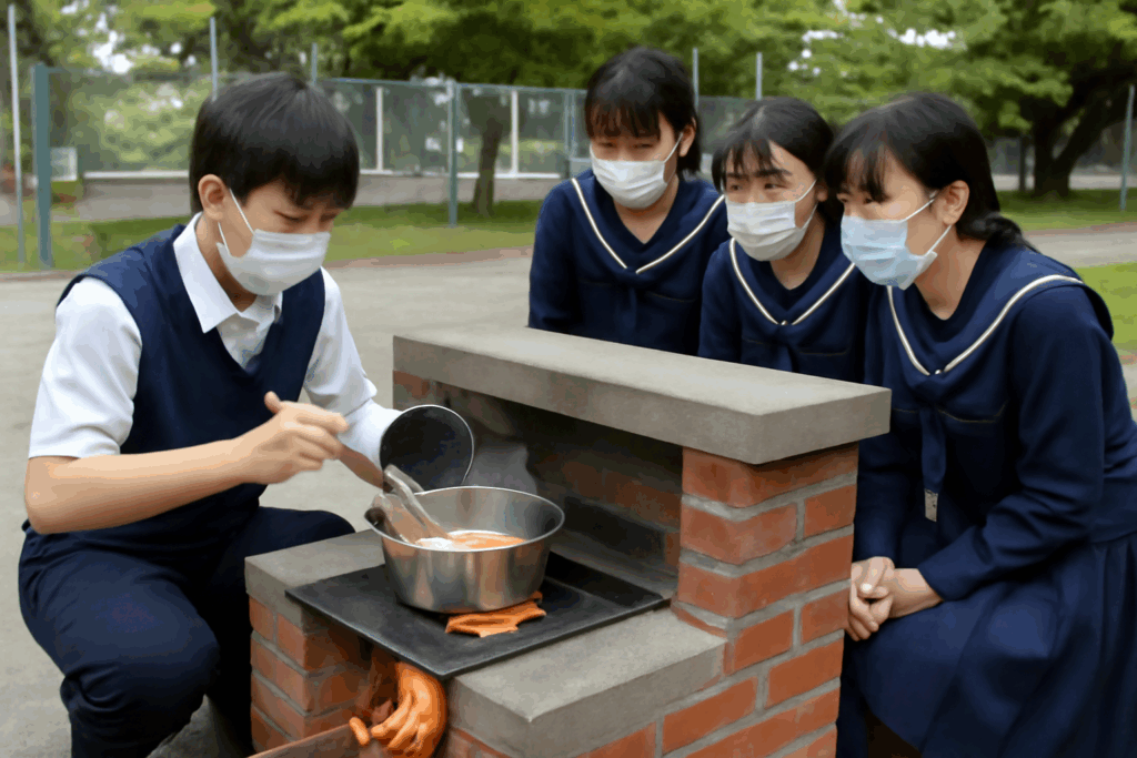 かまどベンチで学ぶ防災調理