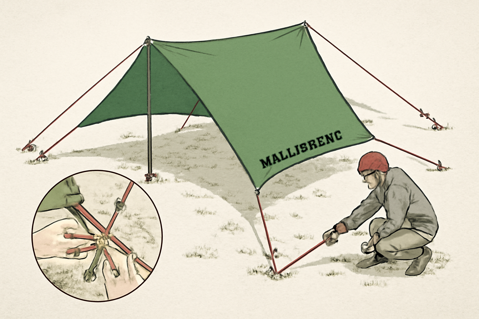 ヒルバーグタープの張り方を示す図解イメージ