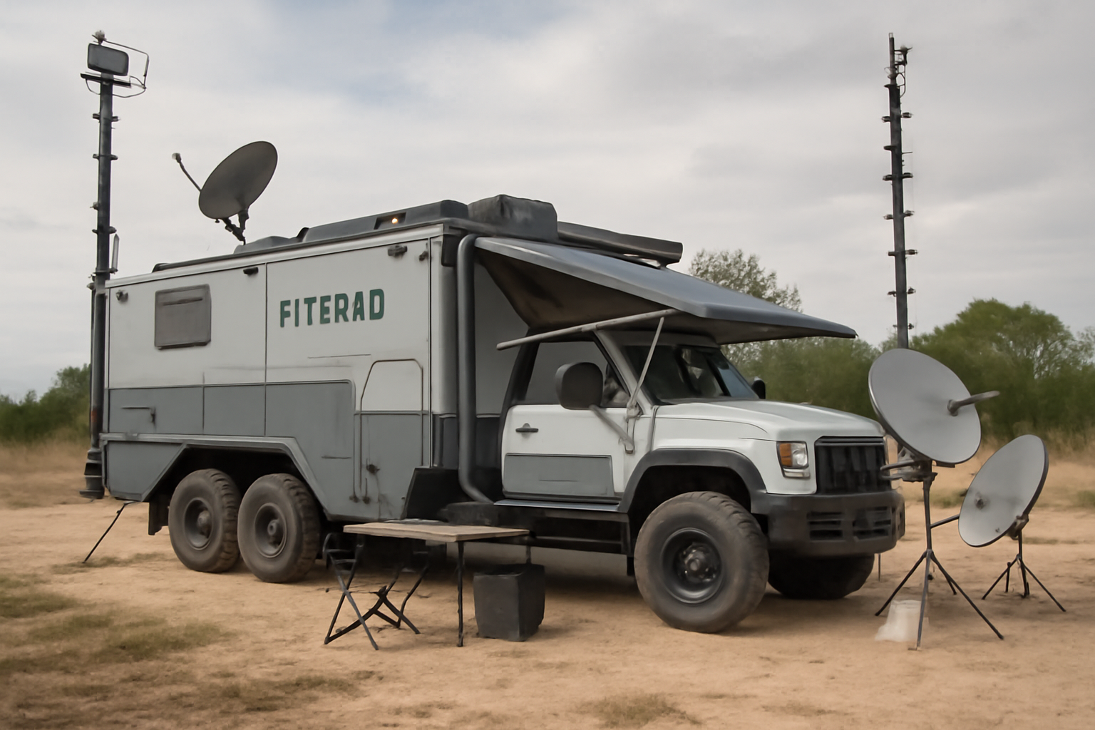 大型ハイブリッド車を想起させる野外基地のイメージ