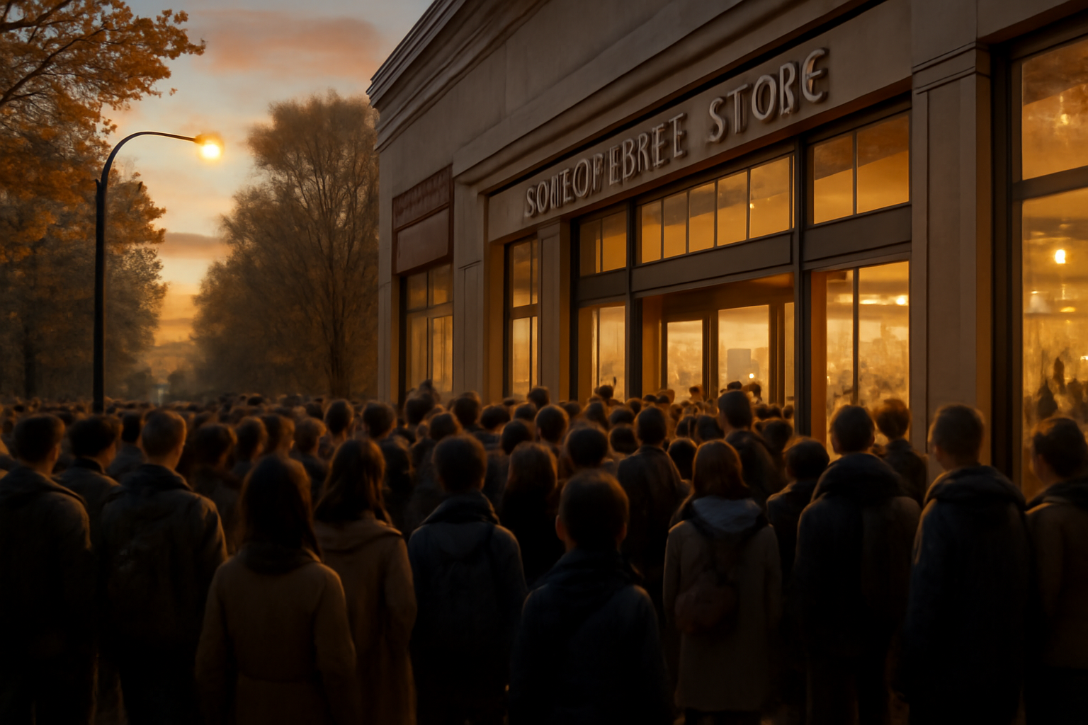 cargo ポップアップ会場の混雑を避けるため早め行動を促す案内風景(秋の夕方)