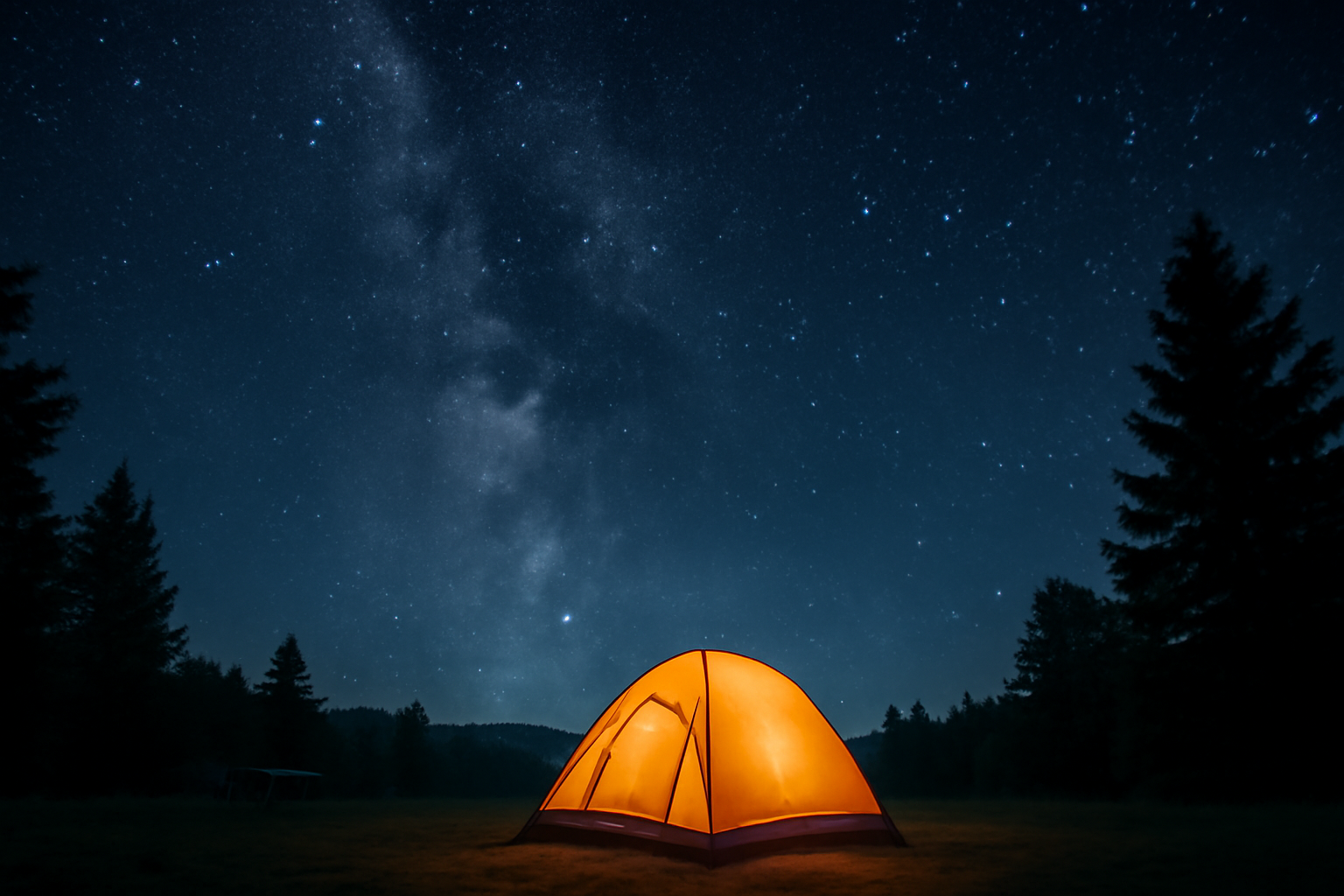 満天の星空の下で静かなテントサイトのイメージ