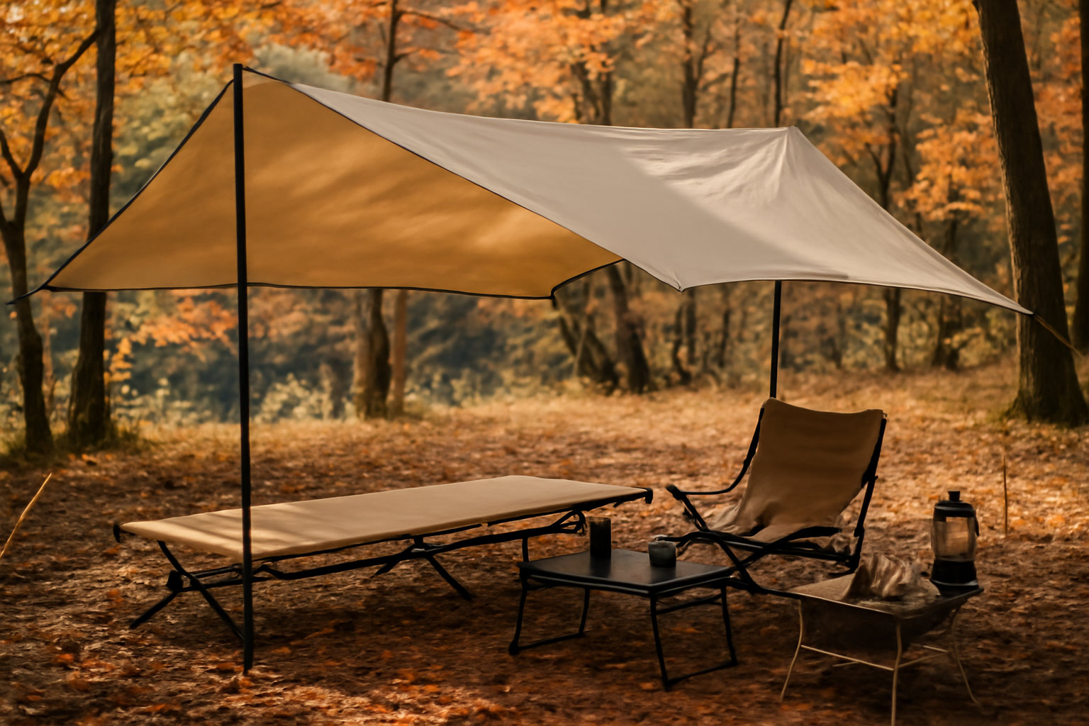 ワイドコットとタープで整えた秋キャンのサイト