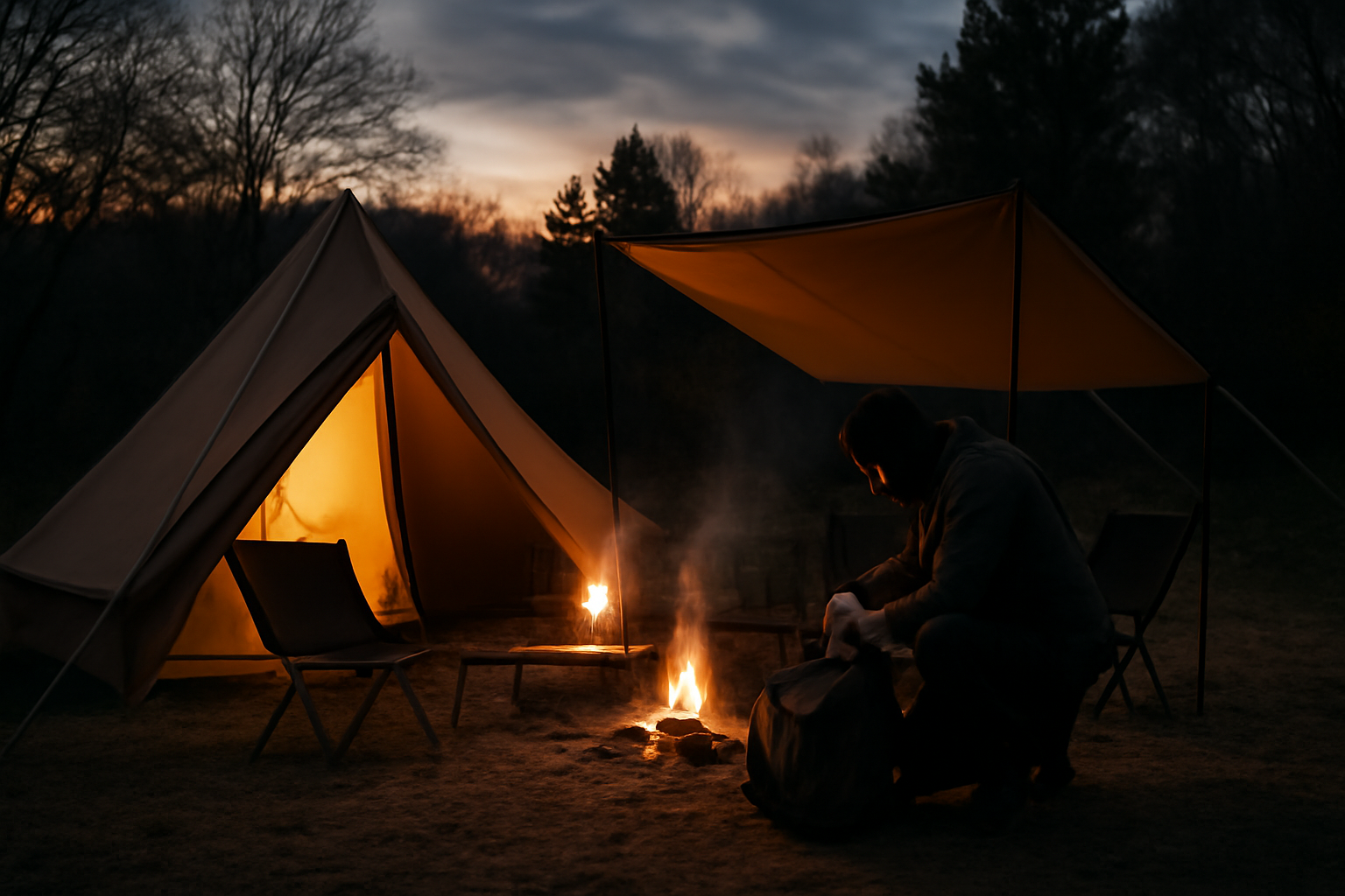 キャンプ 荒天や遅延時の代替案としてコテージや温泉へ切替える画面を想起させる写真