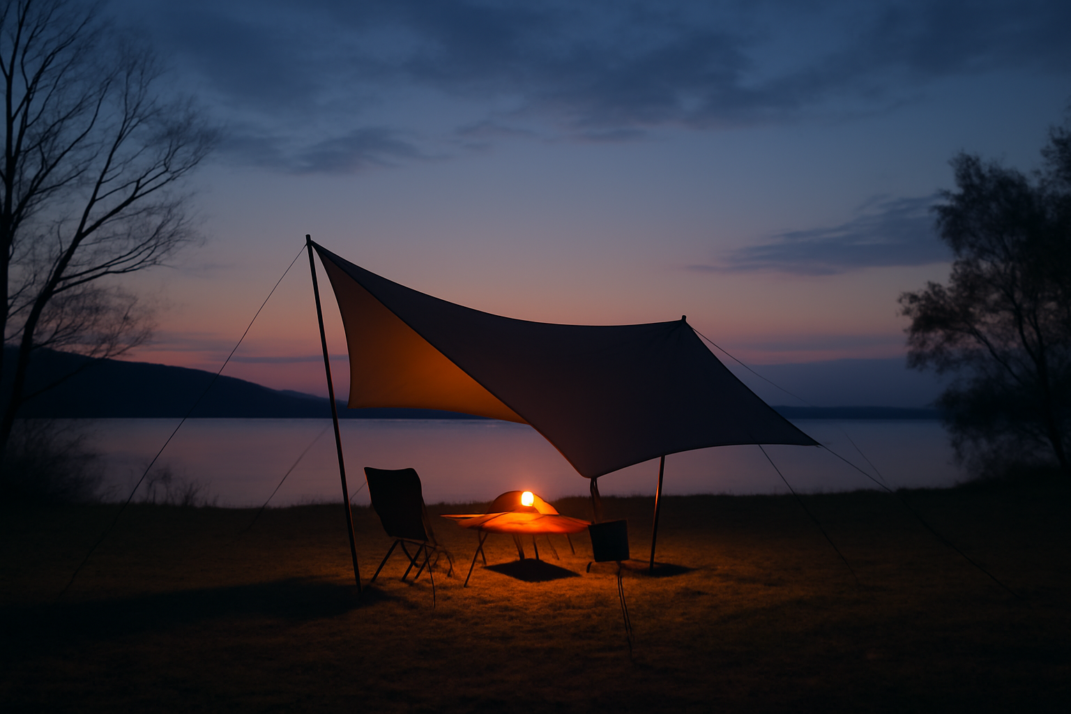 キャノピィ 荒天時は無理せず撤収を検討する、天候確認を促すやさしい注意喚起のイメージ写真