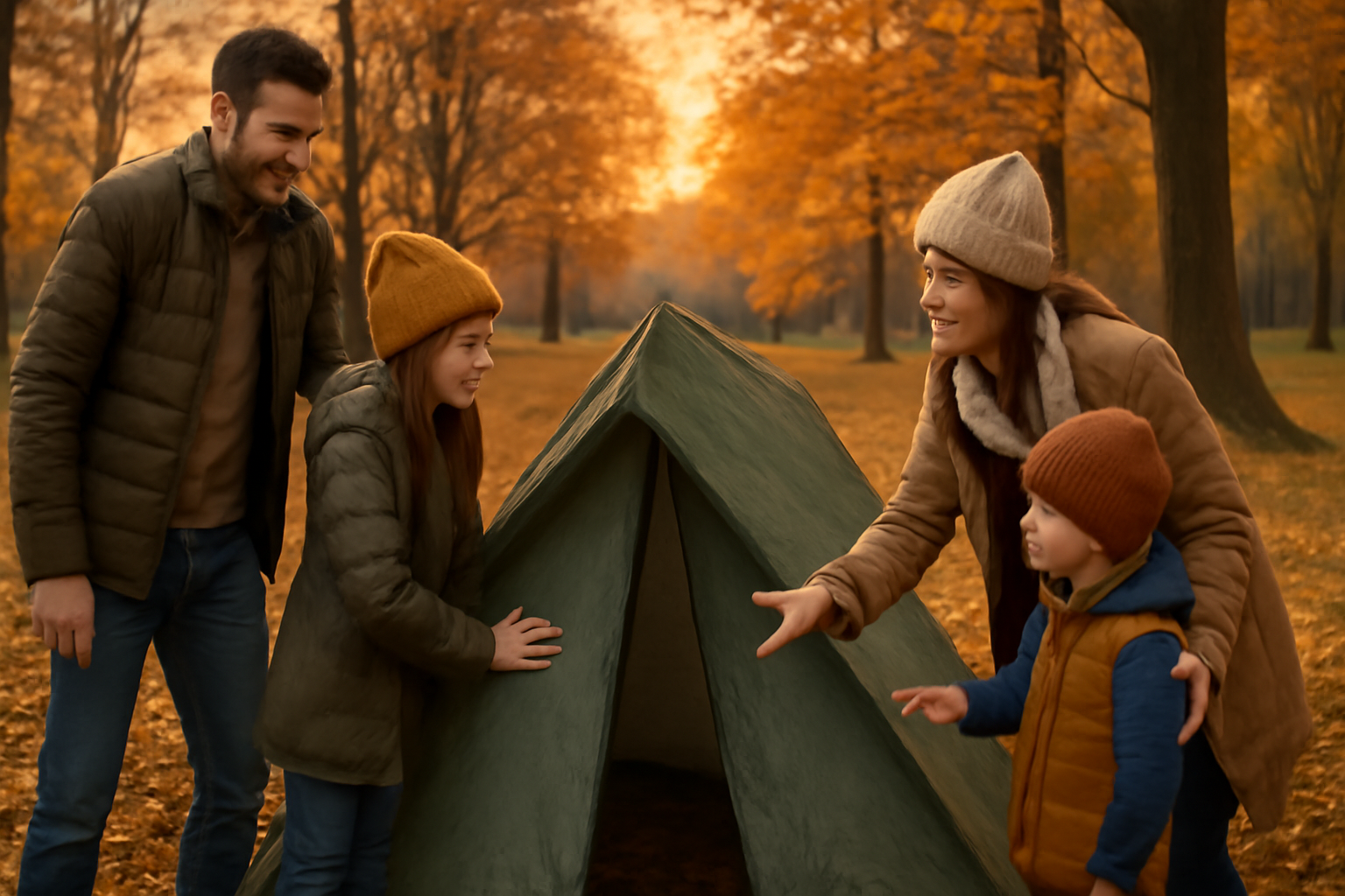 キャンプ 次の行動は無理せず代替を検討しましょうというやさしい後押しを表す親子がタープを選ぶ情景