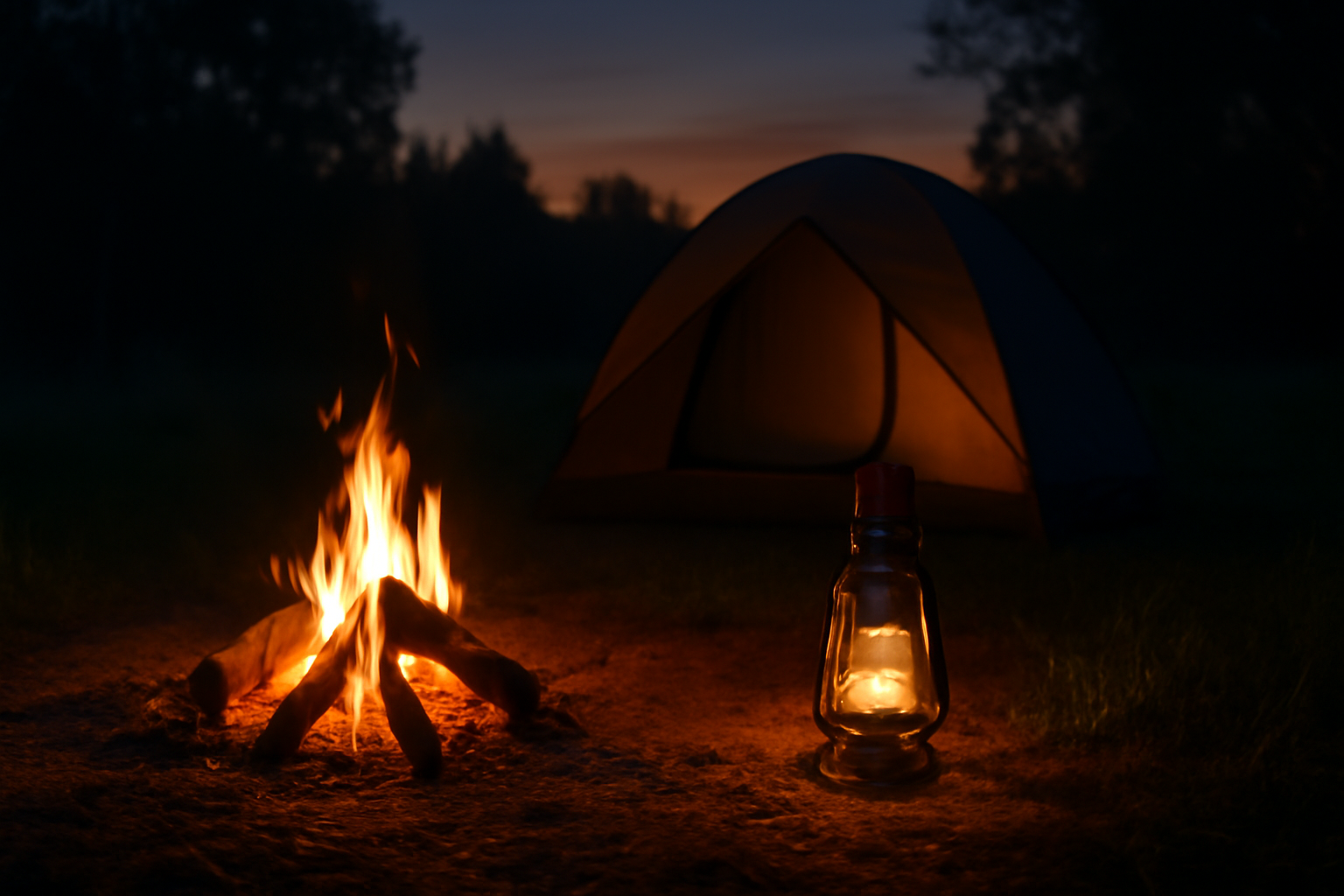 ランタンPRO 無理せず休むことを優先して小さな夜の焚き火で温まるイメージ