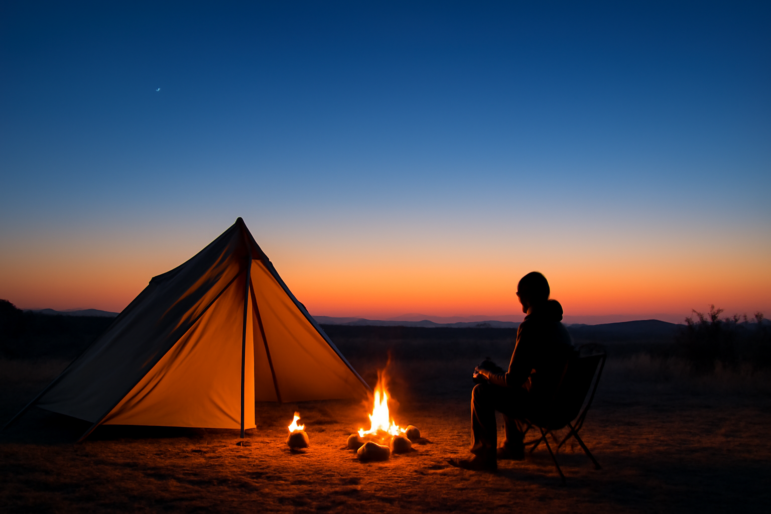 ソロキャンプ 荒天時は安全最優先で計画を見直す風景、温泉や室内代替案を示す情景