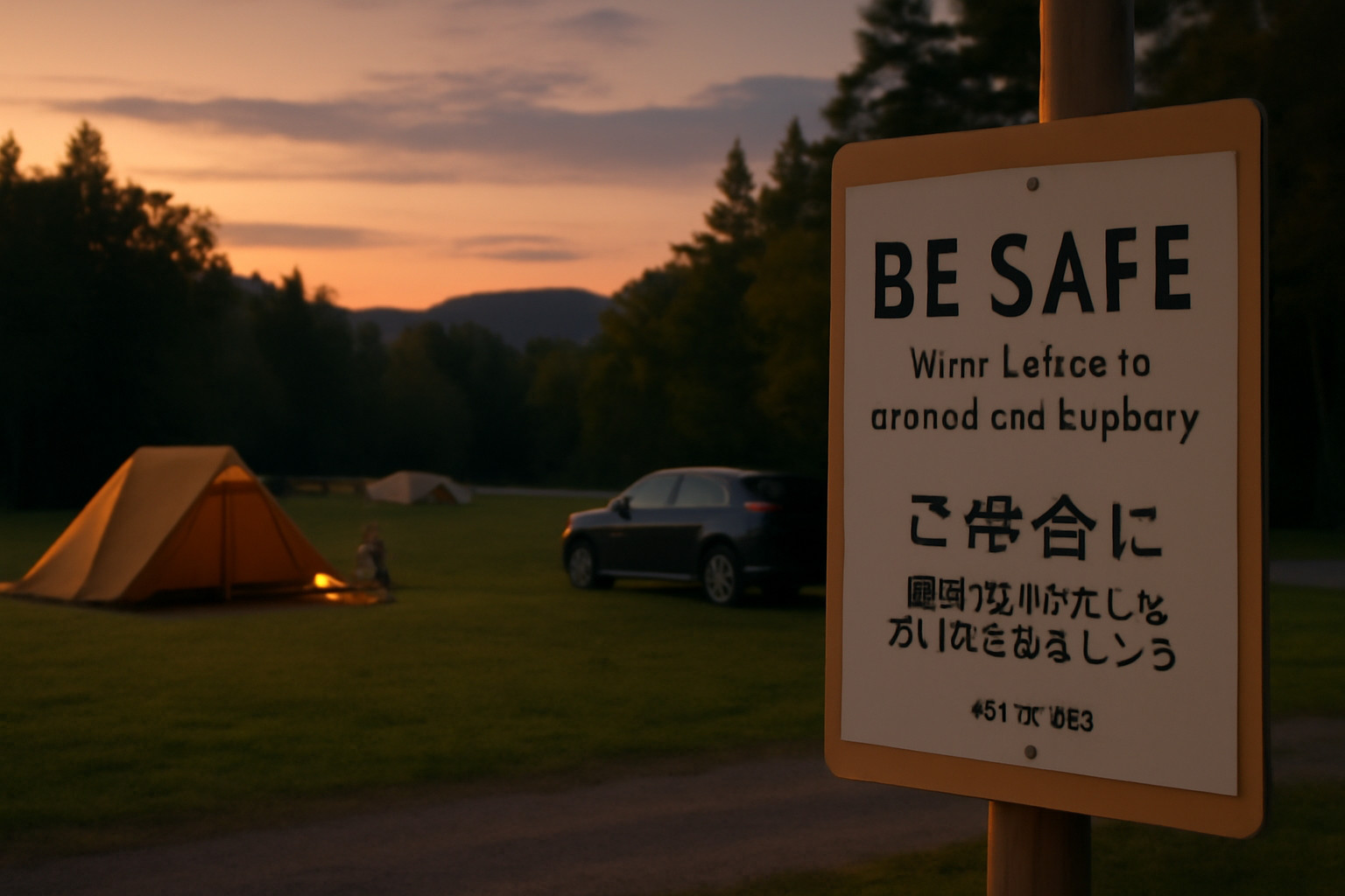 穂別キャンプ:安全確認と代替プランを促す夕方のサイト風景。穂別キャンプでの次の一手をやさしく後押しするイメージ
