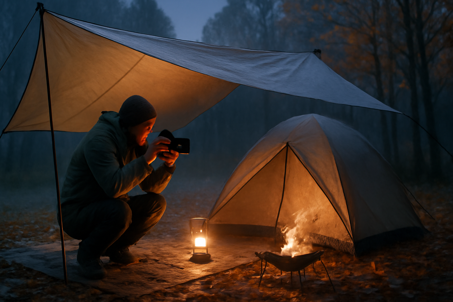 PIXPRO 雨や強風時はまず軽装で撮影テストして機材を守る、キャンプでの安全な使い方を視覚化した情景