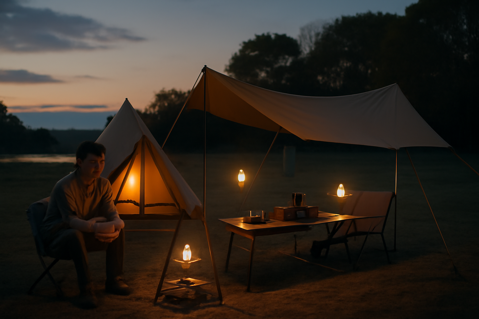 IGT 天候不安時は代替プランを用意する、ゆったりとした夕方のキャンプ準備風景