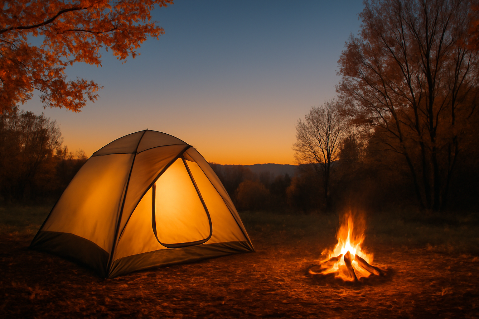 秋セット:迷ったら在庫とキャンセル条件を確認して小さな行動から始める場面の夕方キャンプ写真