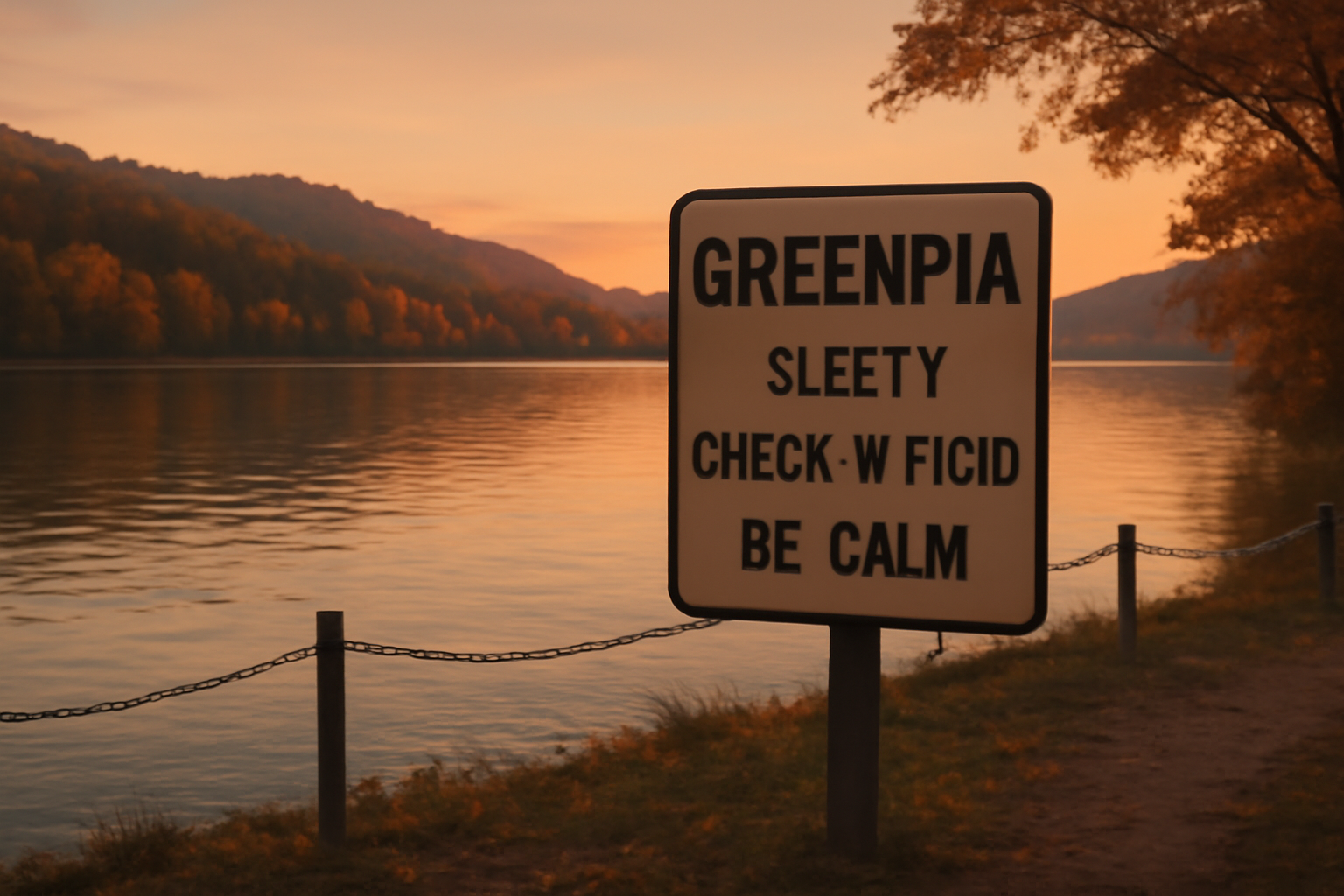 グリーンピア：現地での安全確認と落ち着いた対応を促す夕方の湖畔風景