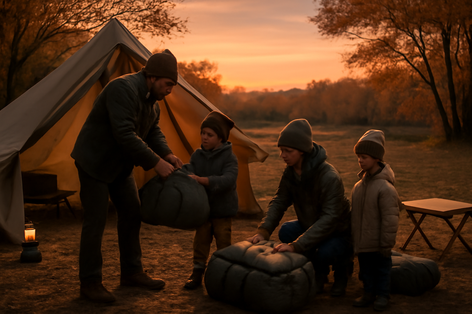 ogawaMD 秋の夕暮れキャンプで荷物を整える家族のやさしい風景、次の一歩を後押しするビジュアルです