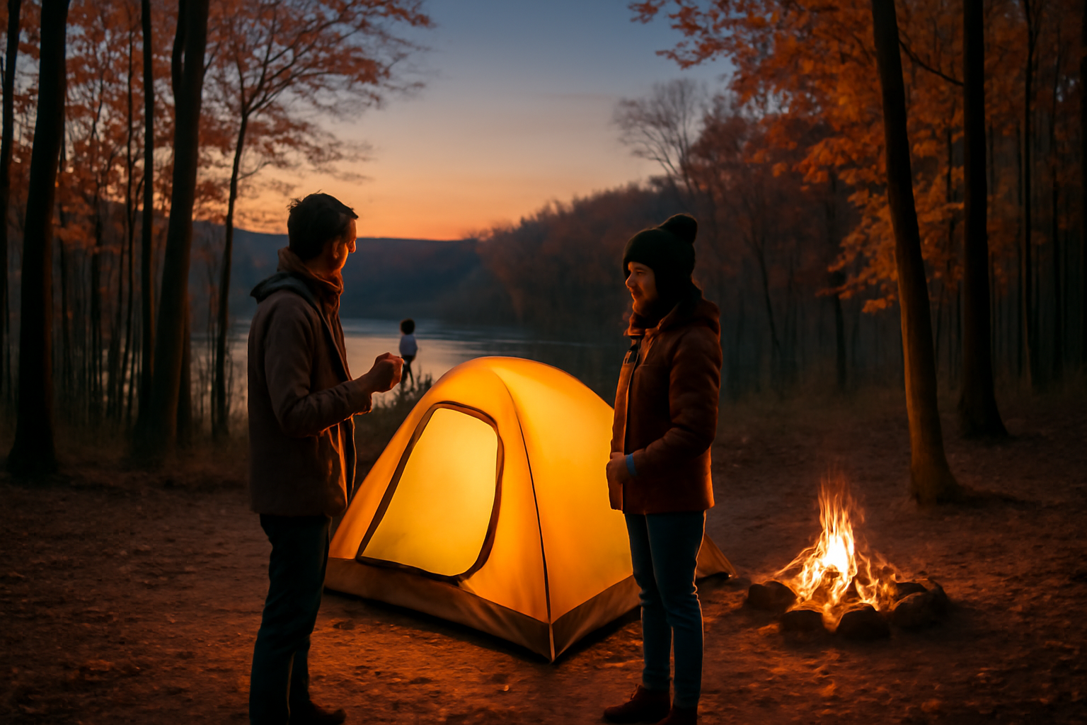 キャンプ場　現地情報を確認して無理せず宿泊へ切替える安全な判断を示すイメージ。