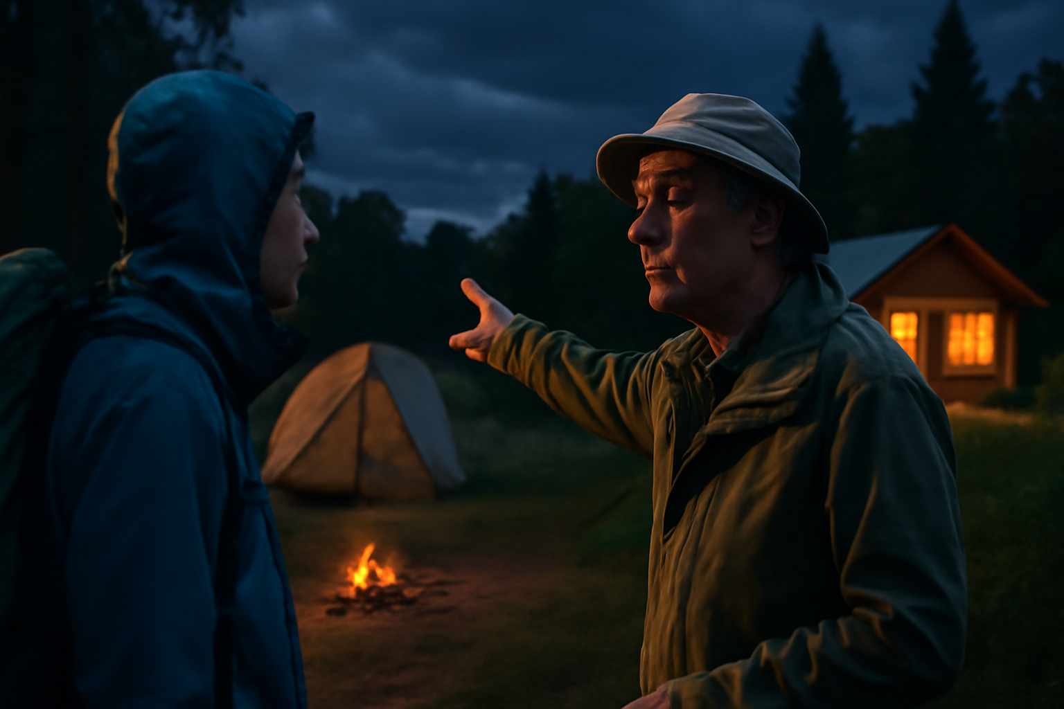 キャンプ 荒天や遅延が読みにくい時は無理せずコテージや温泉への切替えをやさしく提案するイメージ写真