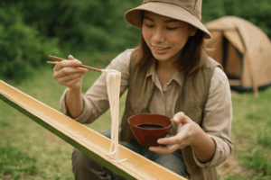 流しそうめんでソロキャンプ