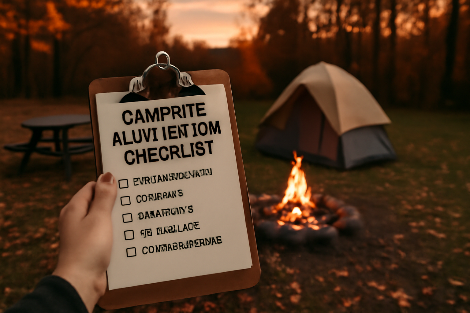 鳥取手ぶらキャンプ:予約と準備を整えた秋のキャンプ場で次の行動に移る一歩を促すイメージ