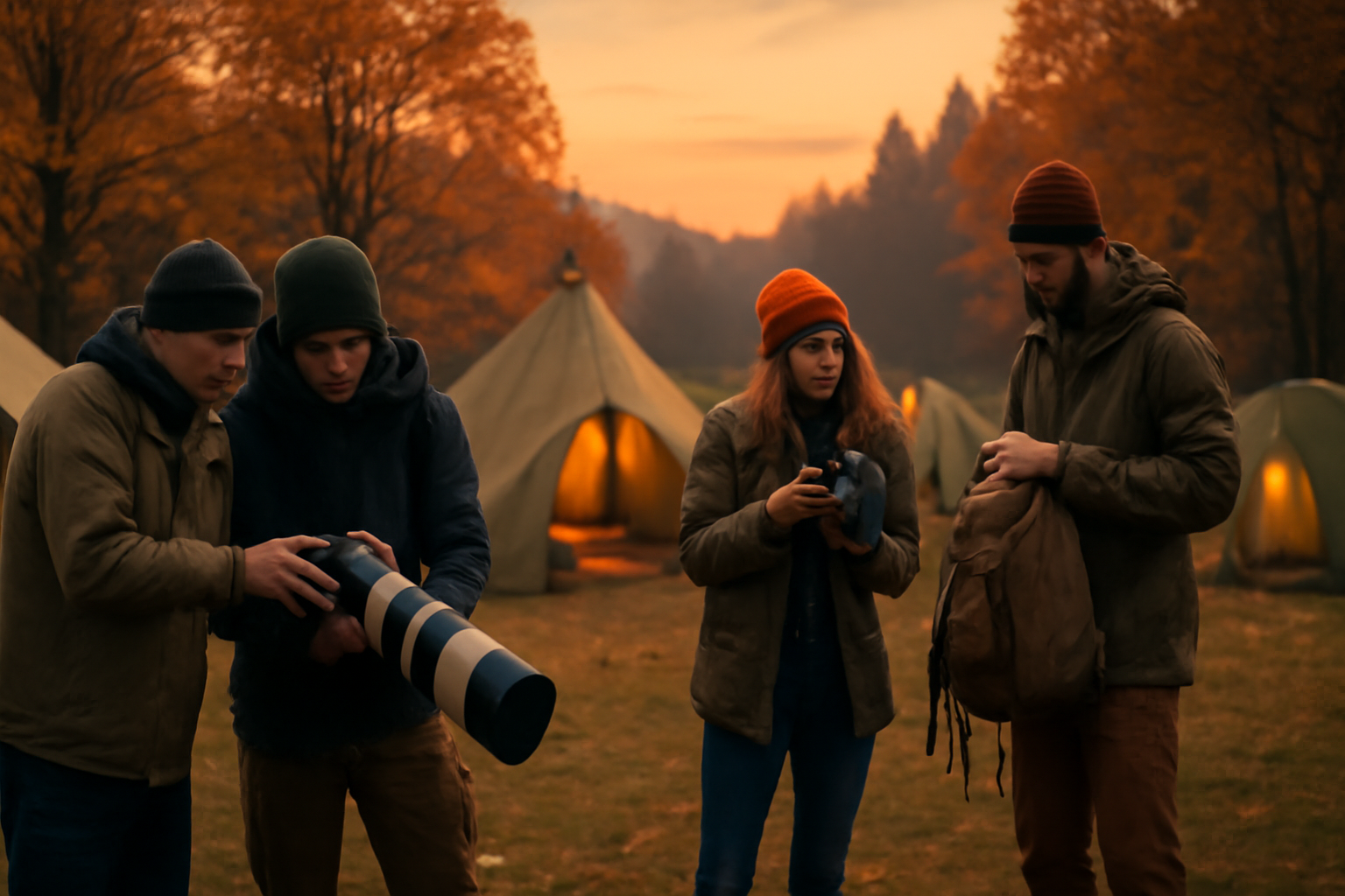 サイトロン神戸が展示する機器を来場者が実機チェックする様子を夕暮れのキャンプ会場でとらえた写真