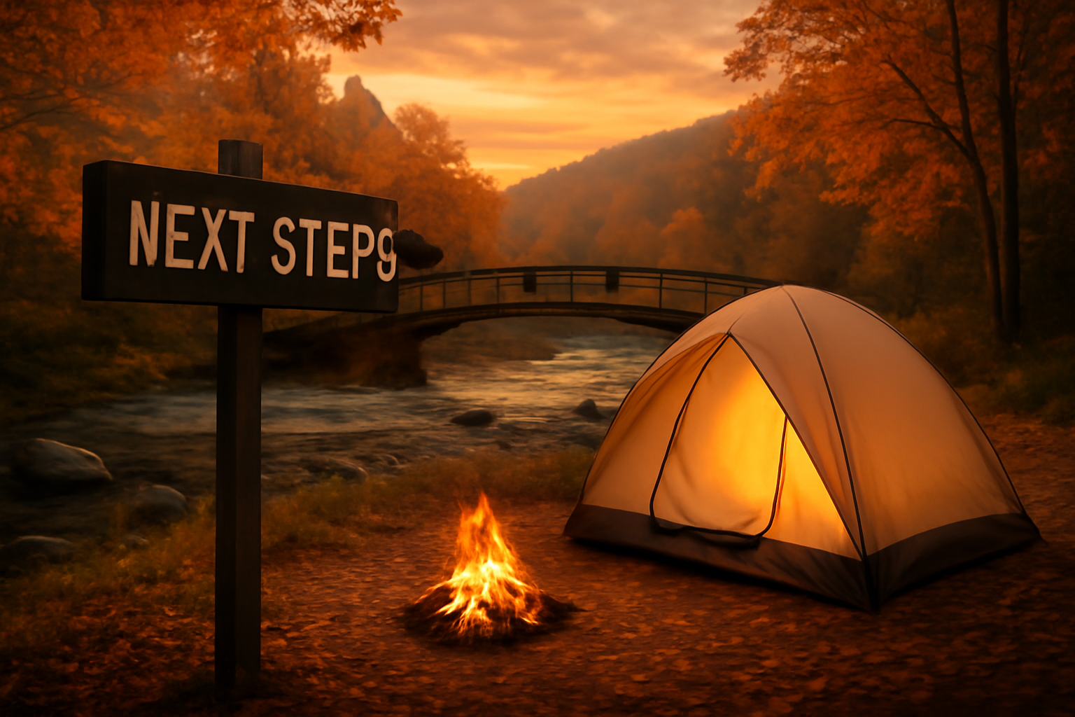 白山一里野公園での次の行動を促す場面を示す夕暮れの景色、穏やかな誘導を表現する写真