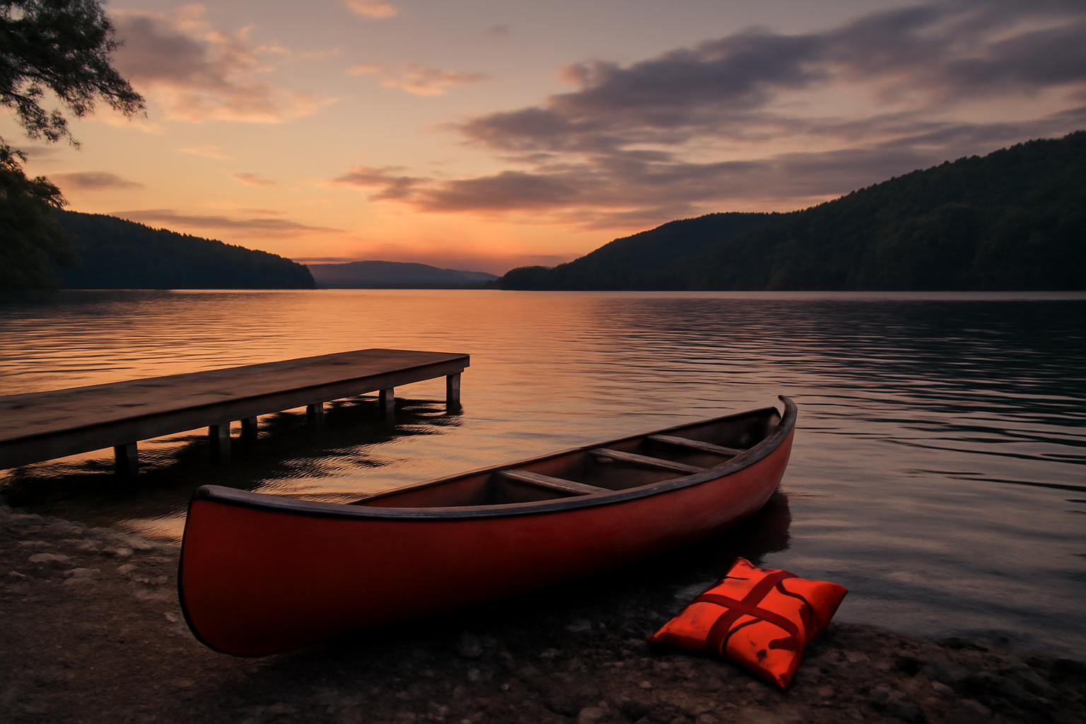 避暑 夕暮れの湖畔で安全を優先する準備と退避行動を思い出させる風景