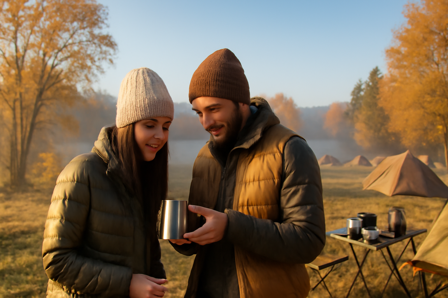 ファースト出展告知:会場で気になるアイテムをチェックしている様子を表現した写真風イメージ、朝のやわらかな光