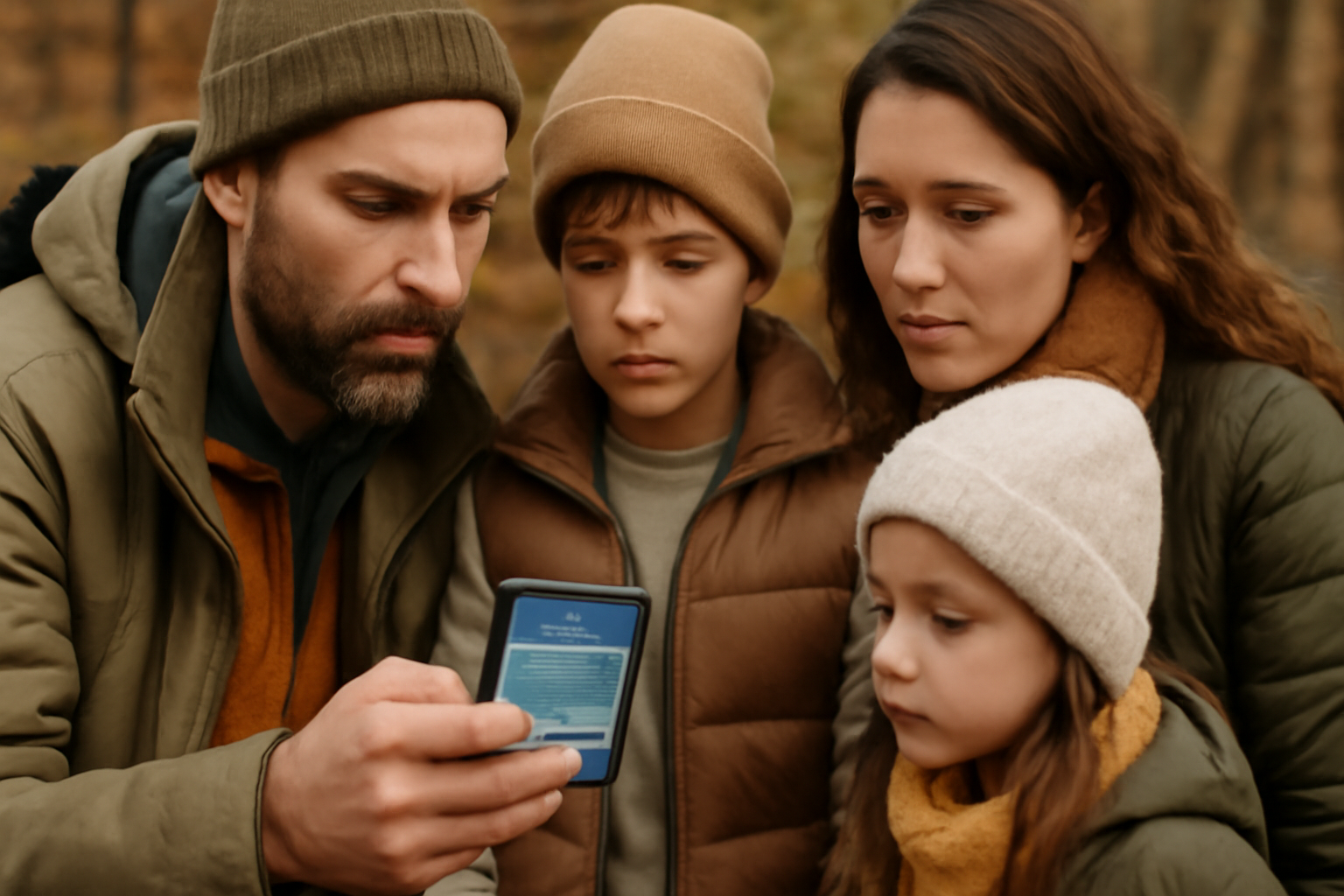 飛騨高山熱気球:出発前に天気を確認する親子のクローズアップ写真。秋の午後、慎重に準備する様子