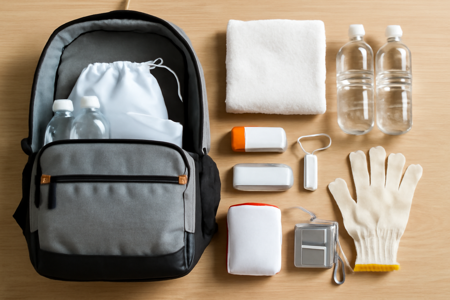 防災グッズを整理したポータブルバッグの写真イメージ