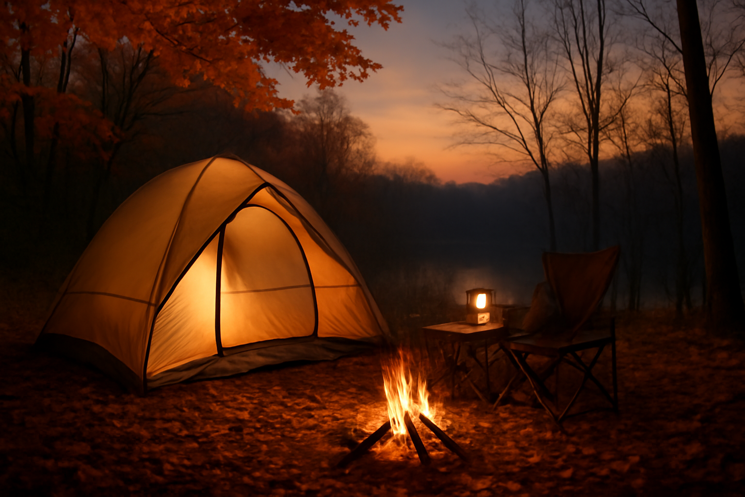 羽根谷だんだん公園祭が終わった夕暮れ、焚き火と灯りでほっとする場面を描いた写真