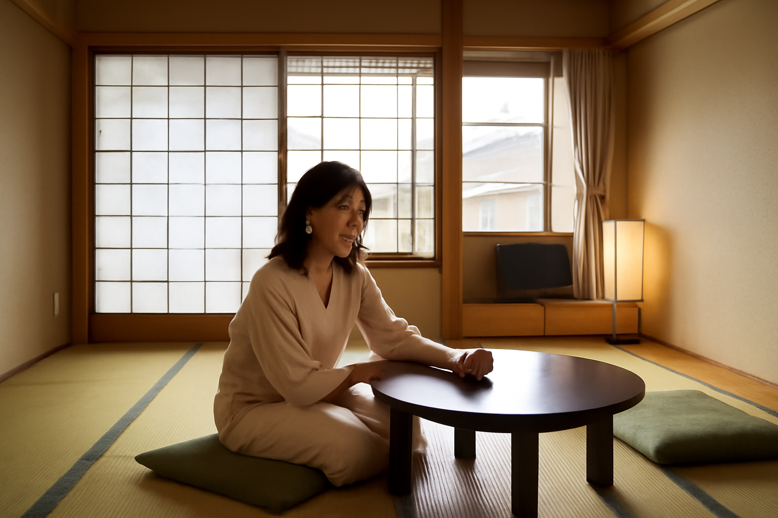 弥栄会館スイートの畳室イメージ（室内で寛ぐ様子を想起）