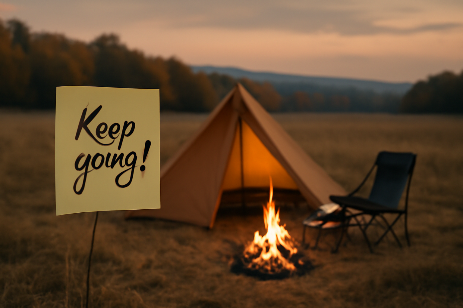 エックスシェルターで秋の夕暮れキャンプを楽しむイメージ。次の行動へ踏み出すような暖かい雰囲気の写真