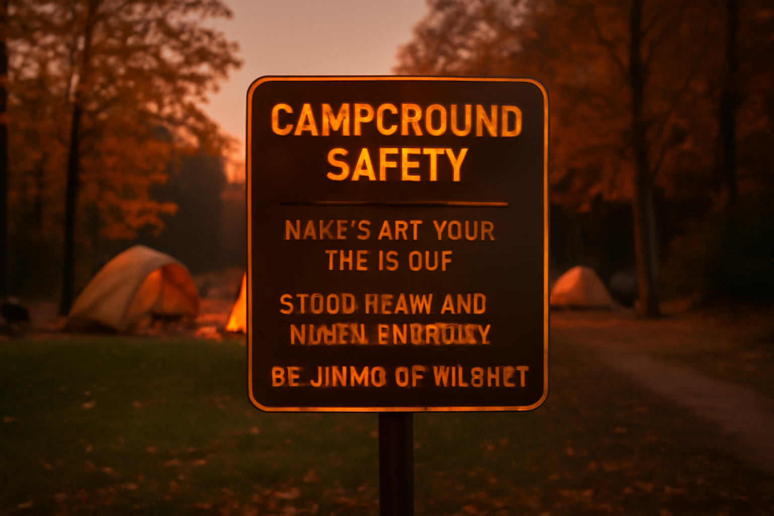 リゾナーレバッグ：夕暮れのキャンプ場で次の行動を促すエディターノートの情景を広角で捉えた温かい光の写真
