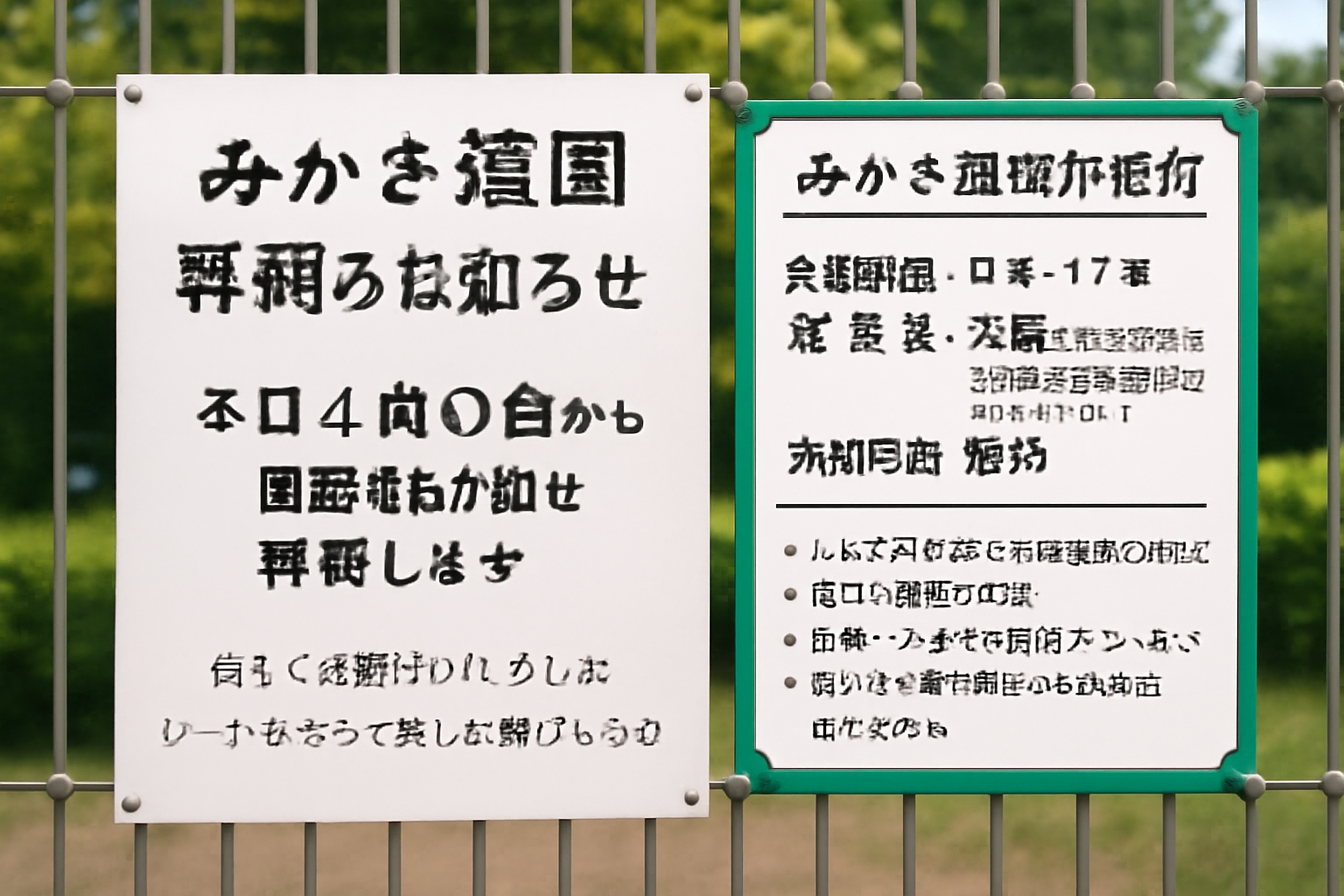 みかさ遊園の再開を知らせる掲示と利用案内