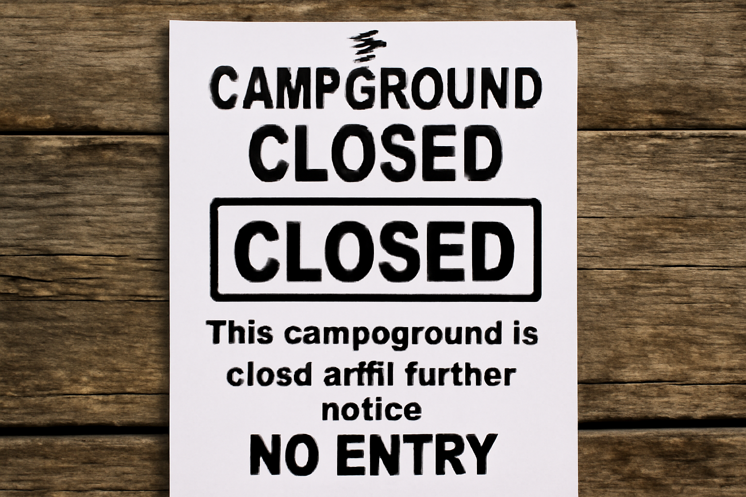 キャンプ場閉鎖を知らせる掲示