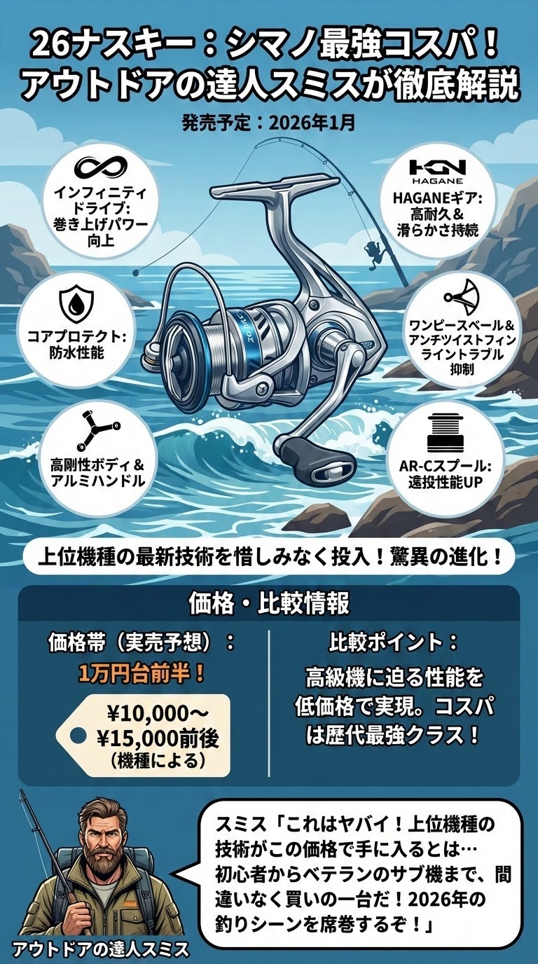 26ナスキー発売日は2026年1月！シマノ最強コスパリールを解説