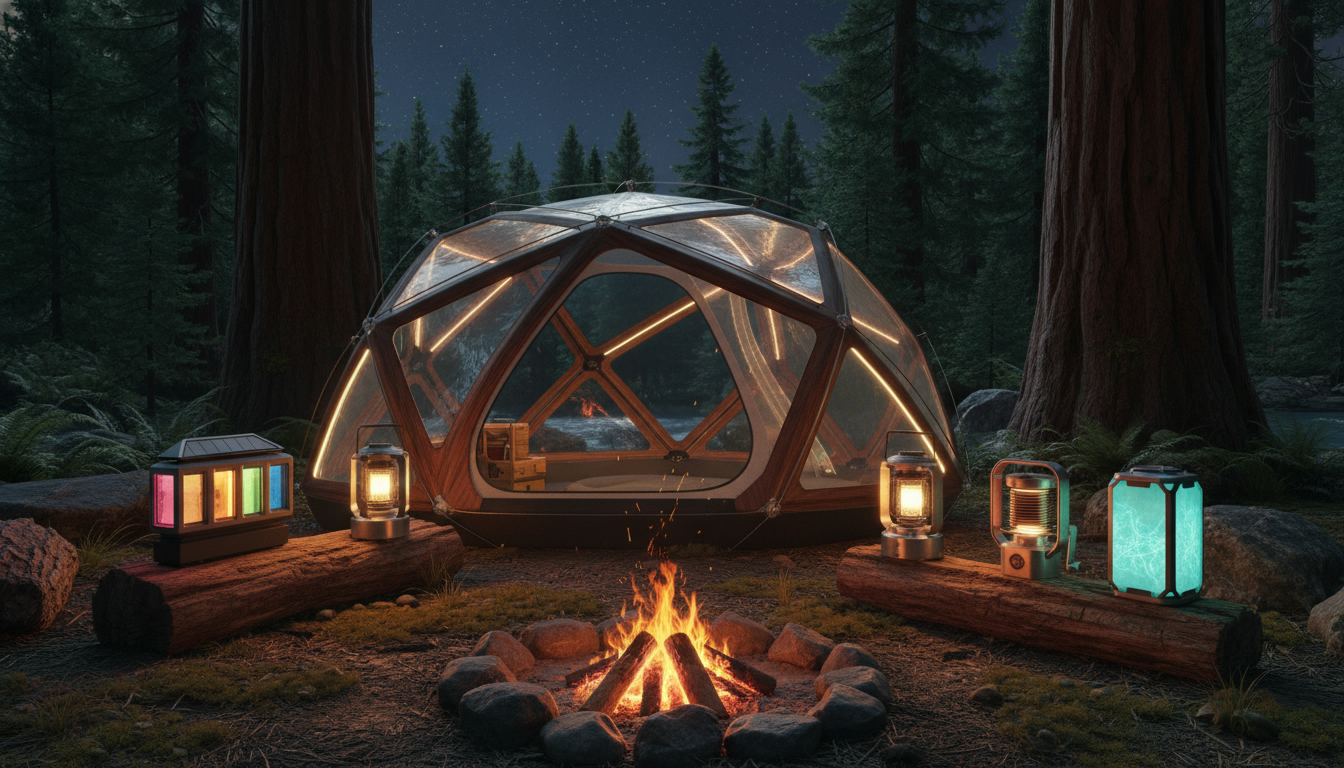 キャンプギアの2026年おすすめトレンドを象徴する最新テントとランタンのイメージ