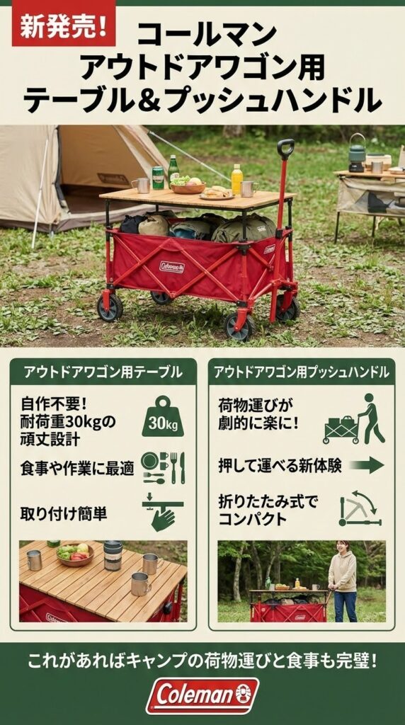 コールマンのアウトドアワゴン用テーブル！自作より快適な新作情報