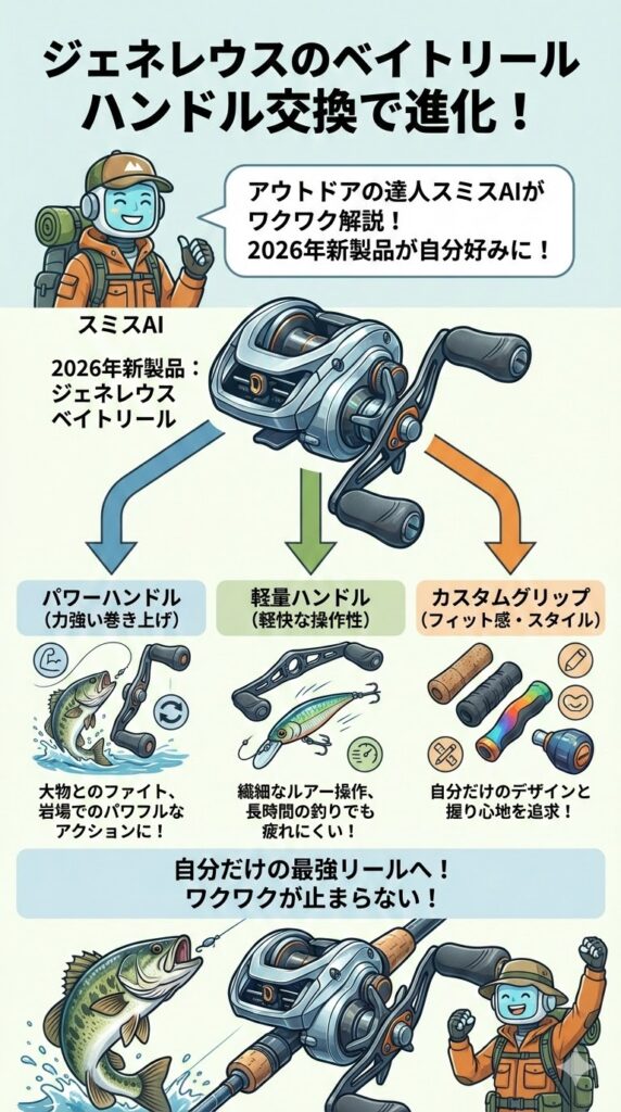 ジェネレウス ベイトリール ハンドル交換の魅力と新機能を紹介