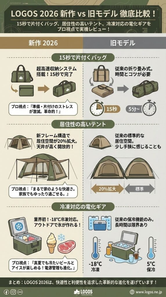 ロゴス 2026 新作 旧モデル 違い 徹底比較
