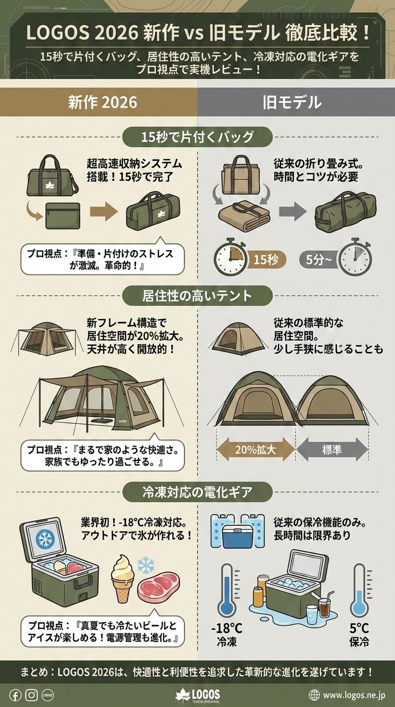 ロゴス 2026 新作 旧モデル 違い 徹底比較