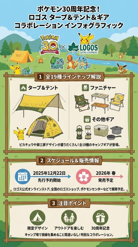 ロゴス タープ テントがポケモン30周年コラボ！全19種予約開始