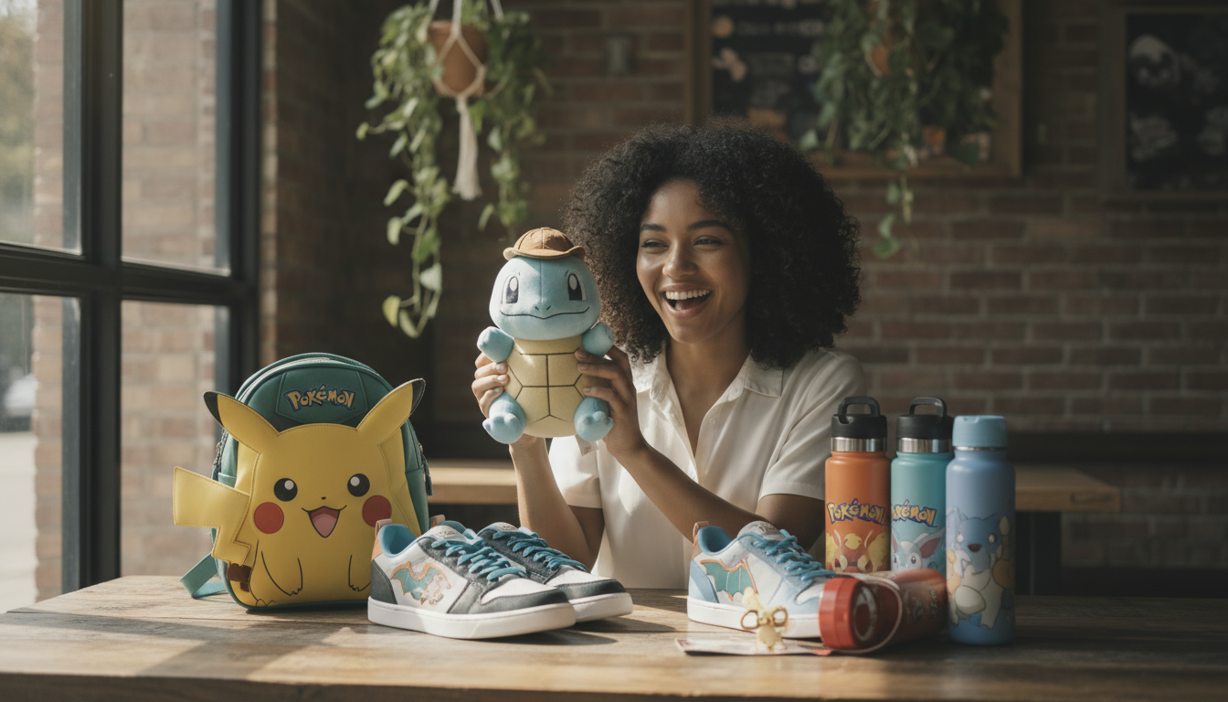 ポケモンコラボアイテムを前に笑顔のスミスAI