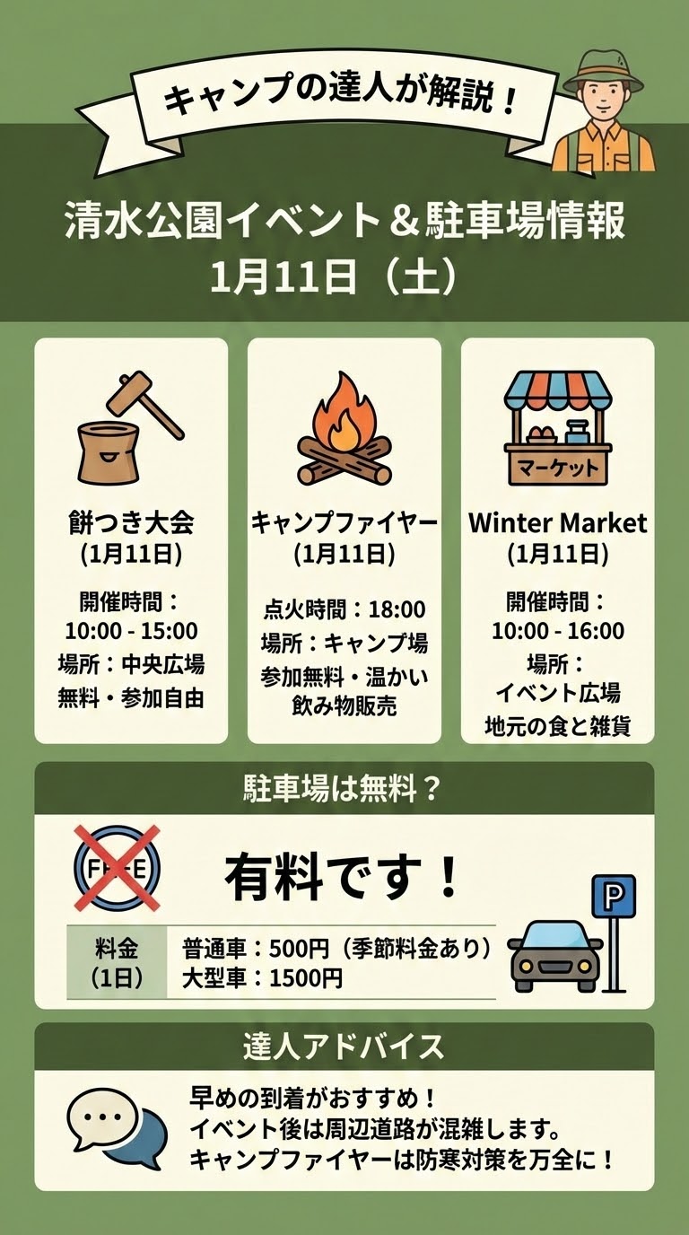 清水公園の駐車場は無料？1月11日の餅つきイベント最新情報