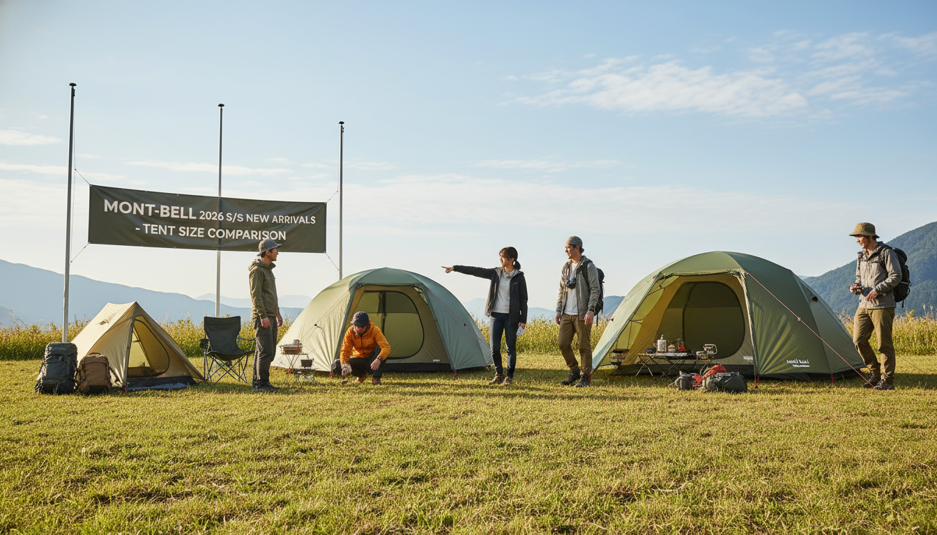 モンベル 2026春夏新作 テント サイズ比較を楽しむキャンパーの様子