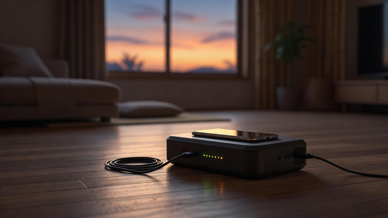 停電に備えて自宅のリビングに置いたポータブル電源